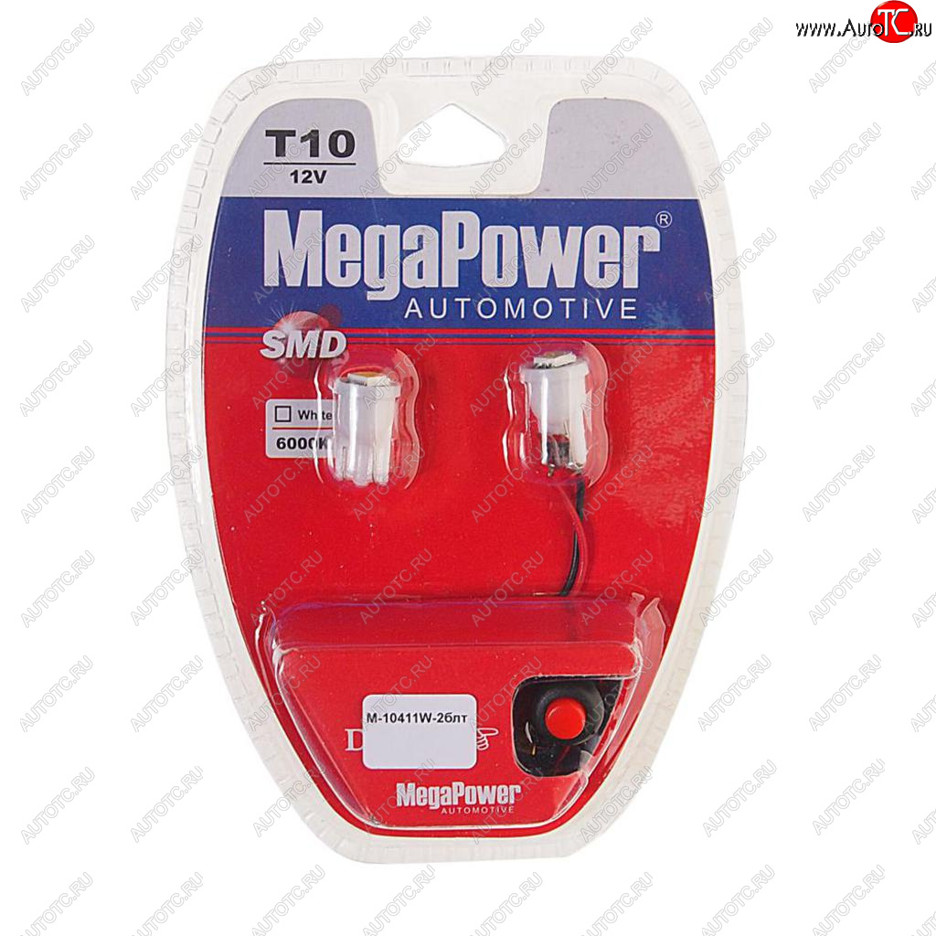 139 р. Лампа светодиодная 12V W5W T10 W2.1x9.5d 6000K с тестером блистер (2шт.) MEGAPOWER MEGAPOWER-AUTOMOTIVE 10411w-2блт  с доставкой в г. Кемерово