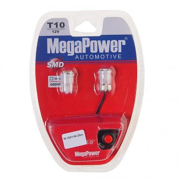 152 р. Лампа светодиодная 12V W5W T10 W2.1x9.5d 6000K 6 LED с тестером блистер (2шт.) MEGAPOWER MEGAPOWER-AUTOMOTIVE 10511w-2блт  с доставкой в г. Кемерово. Увеличить фотографию 1