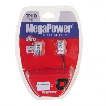 166 р. Лампа светодиодная 12V W5W T10 W2.1x9.5d 6000K 5 LED с тестером блистер (2шт.) MEGAPOWER MEGAPOWER-AUTOMOTIVE 10611w-2блт  с доставкой в г. Кемерово. Увеличить фотографию 1