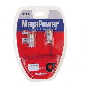 239 р. Лампа светодиодная 12V W5W T10 W2.1x9.5d 6000K с тестером блистер (2шт.) MEGAPOWER MEGAPOWER-AUTOMOTIVE 10614w-2блт  с доставкой в г. Кемерово. Увеличить фотографию 1