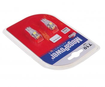 146 р. Лампа светодиодная 12V W5W T10 W2.1x9.5d 6000K 4 LED блистер (2шт.) MEGAPOWER MEGAPOWER-AUTOMOTIVE 10713w-2бл  с доставкой в г. Кемерово. Увеличить фотографию 2