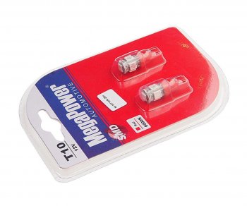 136 р. Лампа светодиодная 12V W5W T10 W2.1x9.5d 5 LED блистер (2шт.) Red MEGAPOWER MEGAPOWER-AUTOMOTIVE 10714r-2бл  с доставкой в г. Кемерово. Увеличить фотографию 2