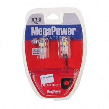 243 р. Лампа светодиодная 12V W5W T10 W2.1x9.5d 6000K 5 LED с тестером блистер (2шт.) MEGAPOWER MEGAPOWER-AUTOMOTIVE 10714w-2блт  с доставкой в г. Кемерово. Увеличить фотографию 1