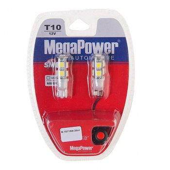 369 р. Лампа светодиодная 12V W5W T10 W2.1x9.5d 6000K 9 LED с тестером блистер (2шт.) MEGAPOWER MEGAPOWER-AUTOMOTIVE 10715w-2блт  с доставкой в г. Кемерово. Увеличить фотографию 1
