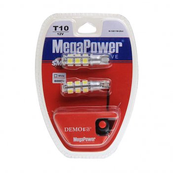 419 р. Лампа светодиодная 12V W5W T10 W2.1x9.5d 6000K 13 LED с тестером блистер (2шт.) MEGAPOWER MEGAPOWER-AUTOMOTIVE 10811w-2блт  с доставкой в г. Кемерово. Увеличить фотографию 1