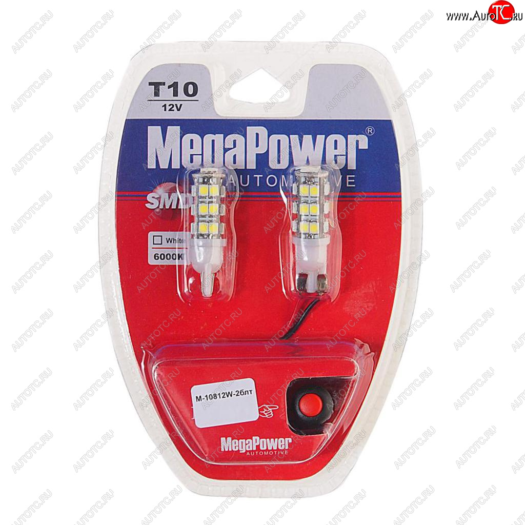349 р. Лампа светодиодная 12V W5W T10 W2.1x9.5d 6000K 25 LED с тестером блистер (2шт.)MEGAPOWER MEGAPOWER-AUTOMOTIVE 10812w-2блт  с доставкой в г. Кемерово