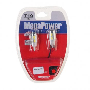699 р. Лампа светодиодная 12V W5W T10 W2.1x9.5d 6000K 10 LED с тестером блистер (2шт.) MEGAPOWER MEGAPOWER-AUTOMOTIVE 10815w-2блт  с доставкой в г. Кемерово. Увеличить фотографию 1
