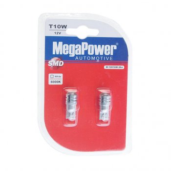319 р. Лампа светодиодная 12V W5W T10 W2.1x9.5d 6000K блистер (2шт.) MEGAPOWER MEGAPOWER-AUTOMOTIVE 10916w-2бл  с доставкой в г. Кемерово. Увеличить фотографию 1
