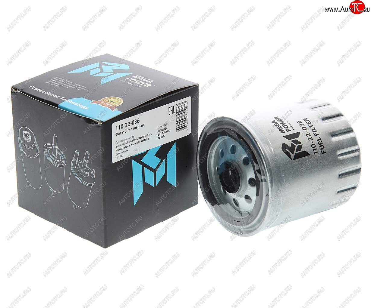245 р. Фильтр топливный SSANGYONG Rexton (02-),Musso,Istana,Korando (OM600) MEGAPOWER MEGAPOWER 110-22-036  с доставкой в г. Кемерово