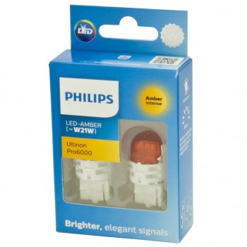 2 689 р. Лампа светодиодная 12V W21W WX3x16d 80Лм (2шт.) Led Amber Ultinon Pro6000 PHILIPS PHILIPS 11065au60x2  с доставкой в г. Кемерово. Увеличить фотографию 2