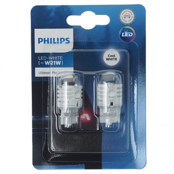 1 399 р. Лампа светодиодная 12V W21W W3x16d 6000K блистер (2шт.) LED White Ultinon Pro3000 PHILIPS PHILIPS 11065u30cw-2бл PHILIPS 11065u30cw-2бл  с доставкой в г. Кемерово. Увеличить фотографию 1