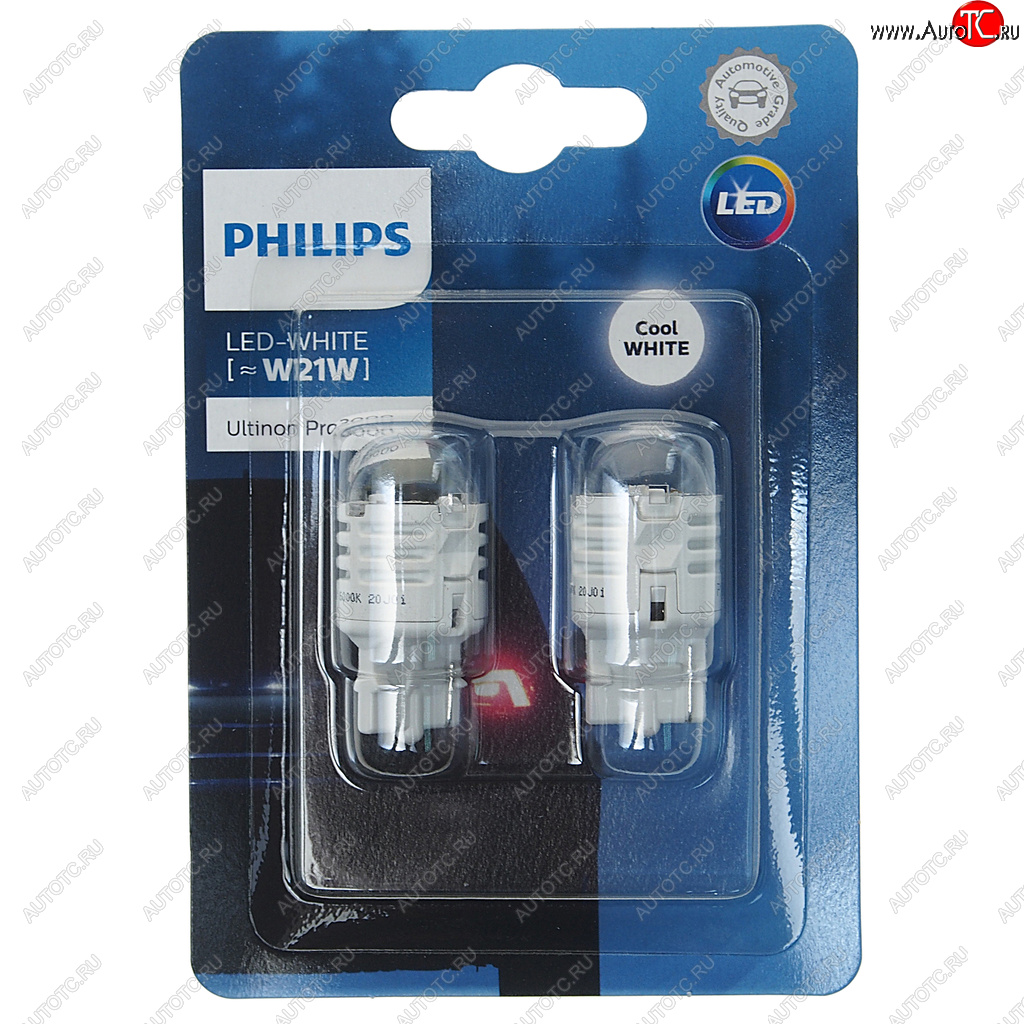 1 399 р. Лампа светодиодная 12V W21W W3x16d 6000K блистер (2шт.) LED White Ultinon Pro3000 PHILIPS PHILIPS 11065u30cw-2бл PHILIPS 11065u30cw-2бл  с доставкой в г. Кемерово