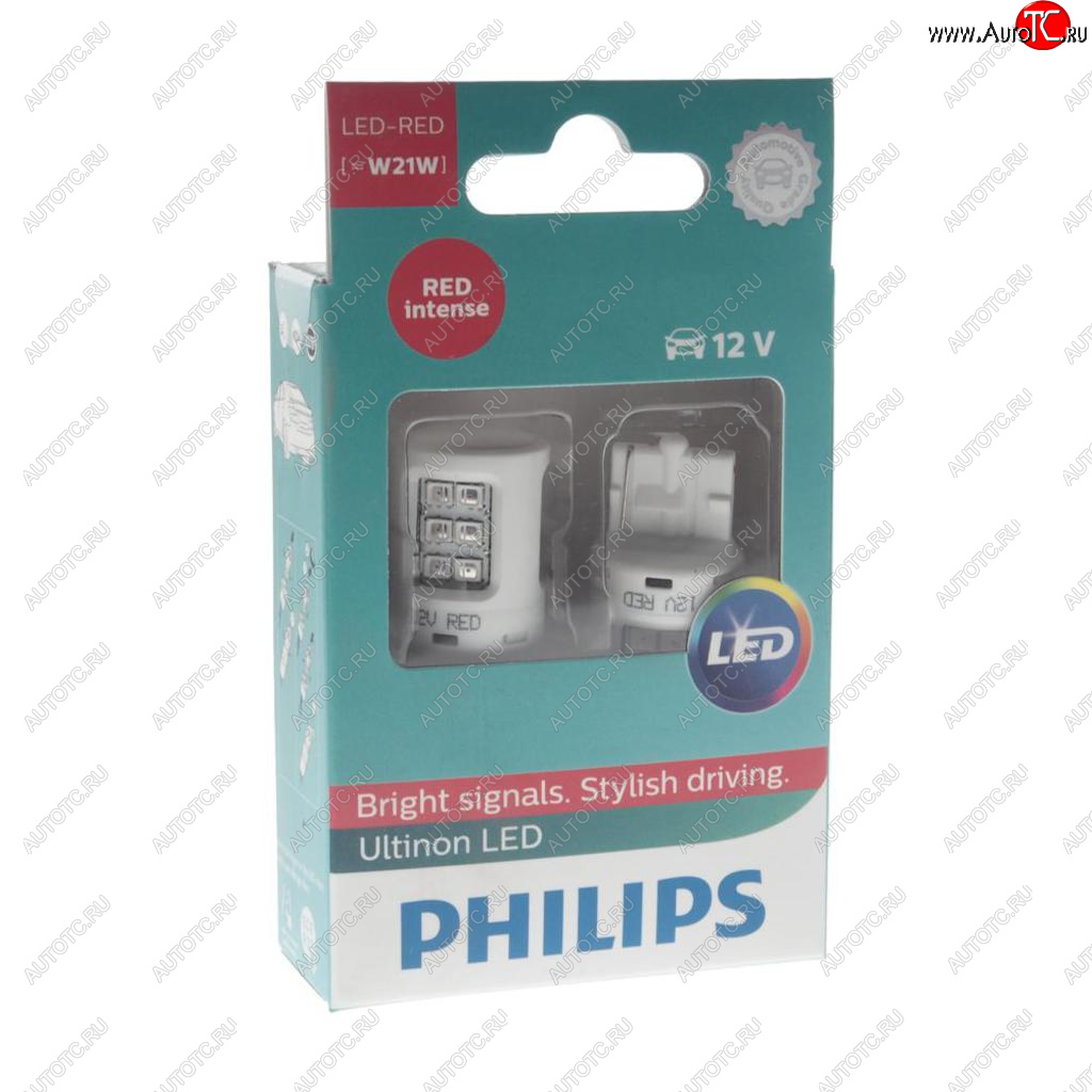 1 699 р. Лампа светодиодная 12V W21W W3-16q бесцокольная (2шт.) Led Red Ultinon PHILIPS PHILIPS 11065ulrx2  с доставкой в г. Кемерово