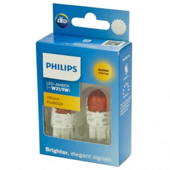 1 699 р. Лампа светодиодная 12V W21/5W W3х16q 80/16Лм (2шт.) Led Amber Ultinon Pro6000 PHILIPS PHILIPS 11066au60x2 PHILIPS 11066au60x2  с доставкой в г. Кемерово. Увеличить фотографию 2