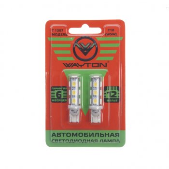 228 р. Лампа светодиодная 12V W5W T10 W2.1x9.5d блистер (2шт.) WAYTON WAYTON 1109003  с доставкой в г. Кемерово. Увеличить фотографию 1