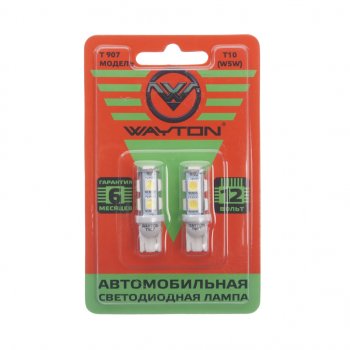 227 р. Лампа светодиодная 12V W5W T10 W2.1x9.5d блистер (2шт.) WAYTON WAYTON 1109006  с доставкой в г. Кемерово. Увеличить фотографию 1