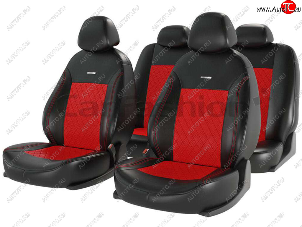 4 099 р. Универсальные чехлы сидений (майка, 11 предм., экокожа) Atom Leather Ромб CARFASHION   (черно-красные)  с доставкой в г. Кемерово