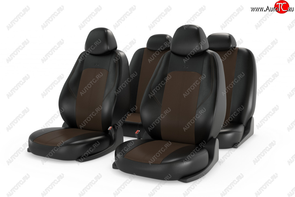 4 299 р. Универсальные чехлы сидений (майка, 11 предм., экокожа) Ranger Leather CARFASHION   (черно-коричневые)  с доставкой в г. Кемерово