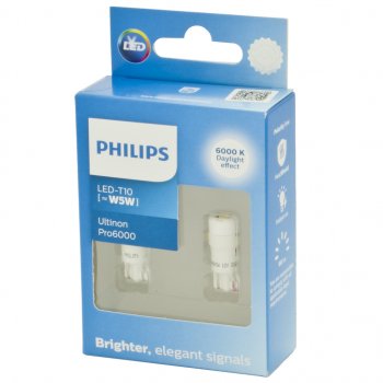 1 849 р. Лампа светодиодная 12V W5W T10W W2.1х9.5d 6000K 90Лм (2шт.) Led White Ultinon Pro6000 PHILIPS PHILIPS 11961cu60x2 PHILIPS 11961cu60x2  с доставкой в г. Кемерово. Увеличить фотографию 2