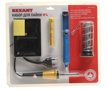 1 199 р. Набор для пайки (паяльник 30Вт, оловоотсос, подставка, припой) REXANT REXANT 12-0163  с доставкой в г. Кемерово. Увеличить фотографию 1