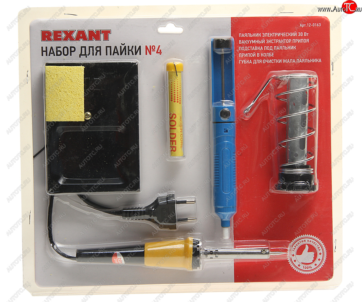 1 199 р. Набор для пайки (паяльник 30Вт, оловоотсос, подставка, припой) REXANT REXANT 12-0163  с доставкой в г. Кемерово