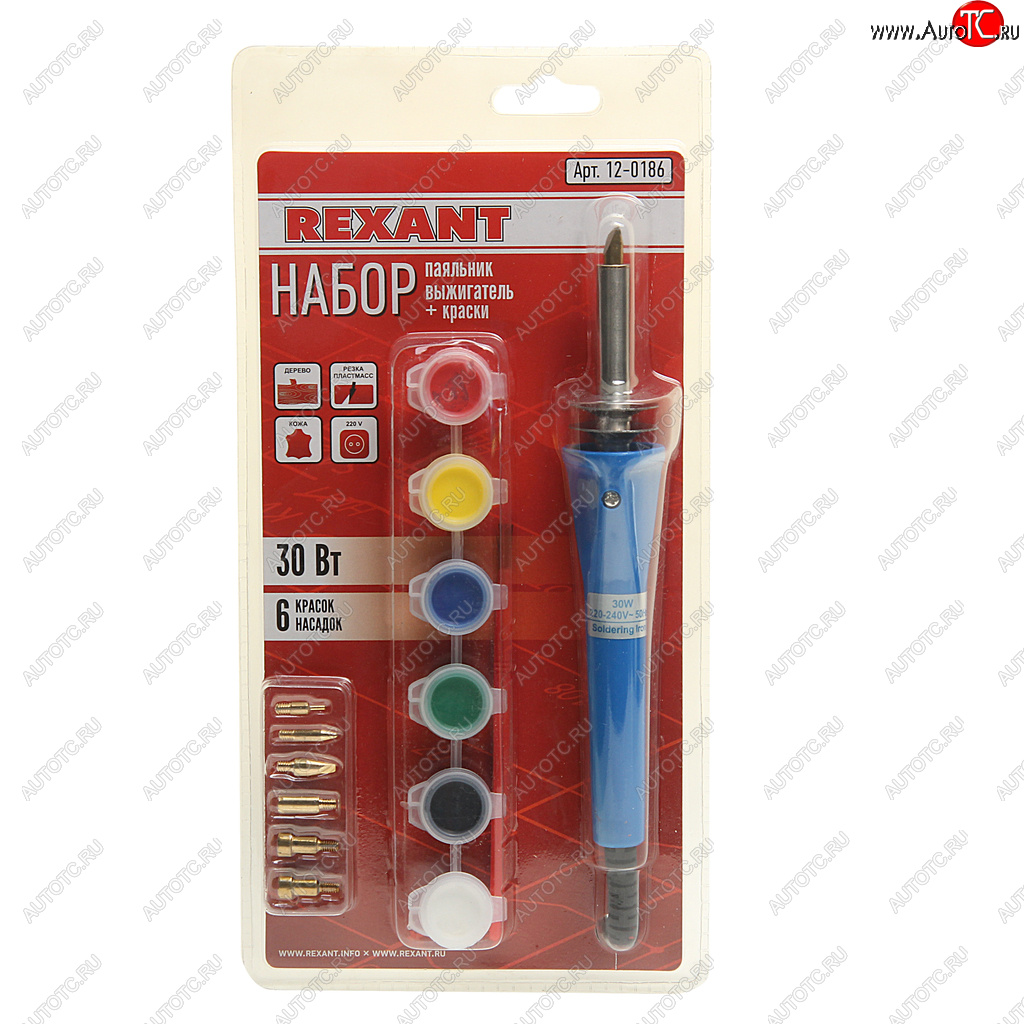 679 р. Паяльник 30Вт220В выжигатель по дереву (6 насадок,краски) REXANT REXANT 12-0186  с доставкой в г. Кемерово