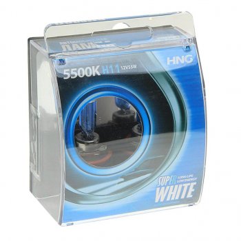 379 р. Лампа 12V H11 55W PGJ19-2 5500К бокс (2шт.) Super White HNG HNG 12115sw2  с доставкой в г. Кемерово. Увеличить фотографию 1