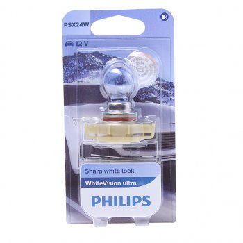 2 899 р. Лампа 12V PSX24W PG20-7 блистер (1шт.) 3300K White Vision Ultra PHILIPS PHILIPS 12276wvuбл  с доставкой в г. Кемерово. Увеличить фотографию 1