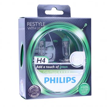 2 769 р. Лампа 12V H4 6055W P43t +60% бокс (2шт.) Green Colorvision PHILIPS PHILIPS 12342cvpgs2  с доставкой в г. Кемерово. Увеличить фотографию 1