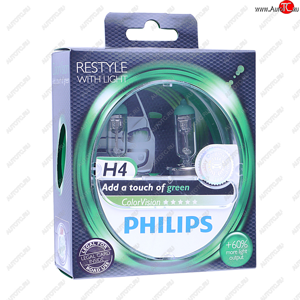 2 769 р. Лампа 12V H4 6055W P43t +60% бокс (2шт.) Green Colorvision PHILIPS PHILIPS 12342cvpgs2  с доставкой в г. Кемерово