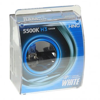 167 р. Лампа 12V H3 55W PK22s 5500К бокс (2шт.) Super White HNG HNG 12355sw2  с доставкой в г. Кемерово. Увеличить фотографию 1