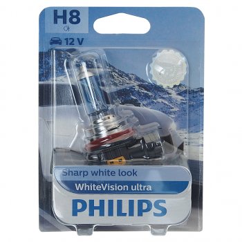 2 989 р. Лампа 12V H8 35W PGJ19-1 блистер (1шт.) White Vision Ultra PHILIPS PHILIPS 12360wvuбл  с доставкой в г. Кемерово. Увеличить фотографию 1