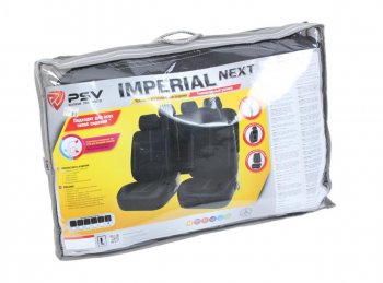 3 599 р. Универсальные чехлы сидений (майка, 11 предм., экокожа) Imperial Next PSV   (черные, белая отстрочка)  с доставкой в г. Кемерово. Увеличить фотографию 2