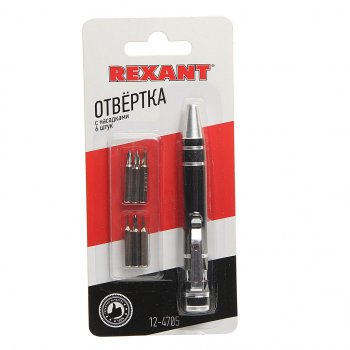 369 р. Отвертка с набором бит 6 предметов REXANT REXANT 12-4705  с доставкой в г. Кемерово. Увеличить фотографию 1