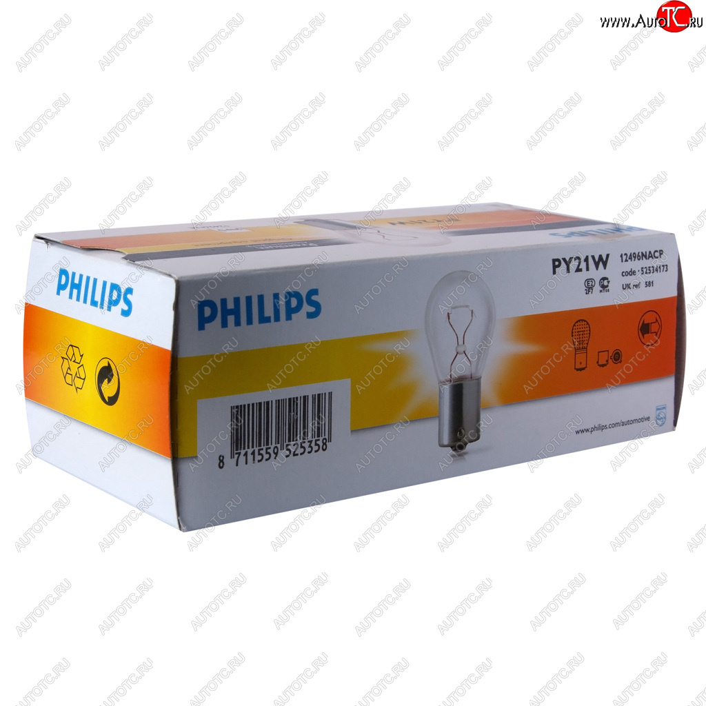 113 р. Лампа 12V PY21W BAU15s желтая Yellow PHILIPS PHILIPS 12496nacp  с доставкой в г. Кемерово