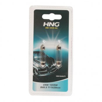 48 р. Лампа 12V C5W SV8.5-8 39мм блистер (2шт.) Long Life HNG HNG 12539-2бл  с доставкой в г. Кемерово. Увеличить фотографию 1