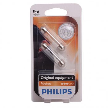 160 р. Лампа 12V C10W SV8.5-8 41мм блистер (2шт.) PHILIPS PHILIPS 12866b2  с доставкой в г. Кемерово. Увеличить фотографию 1