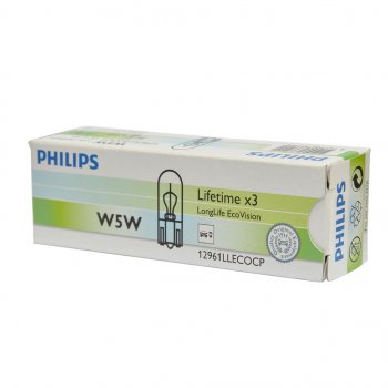 81 р. Лампа 12V W5W T10W W2.1x9.5d Long Life Eco Vision PHILIPS PHILIPS 12961llecocp  с доставкой в г. Кемерово. Увеличить фотографию 1