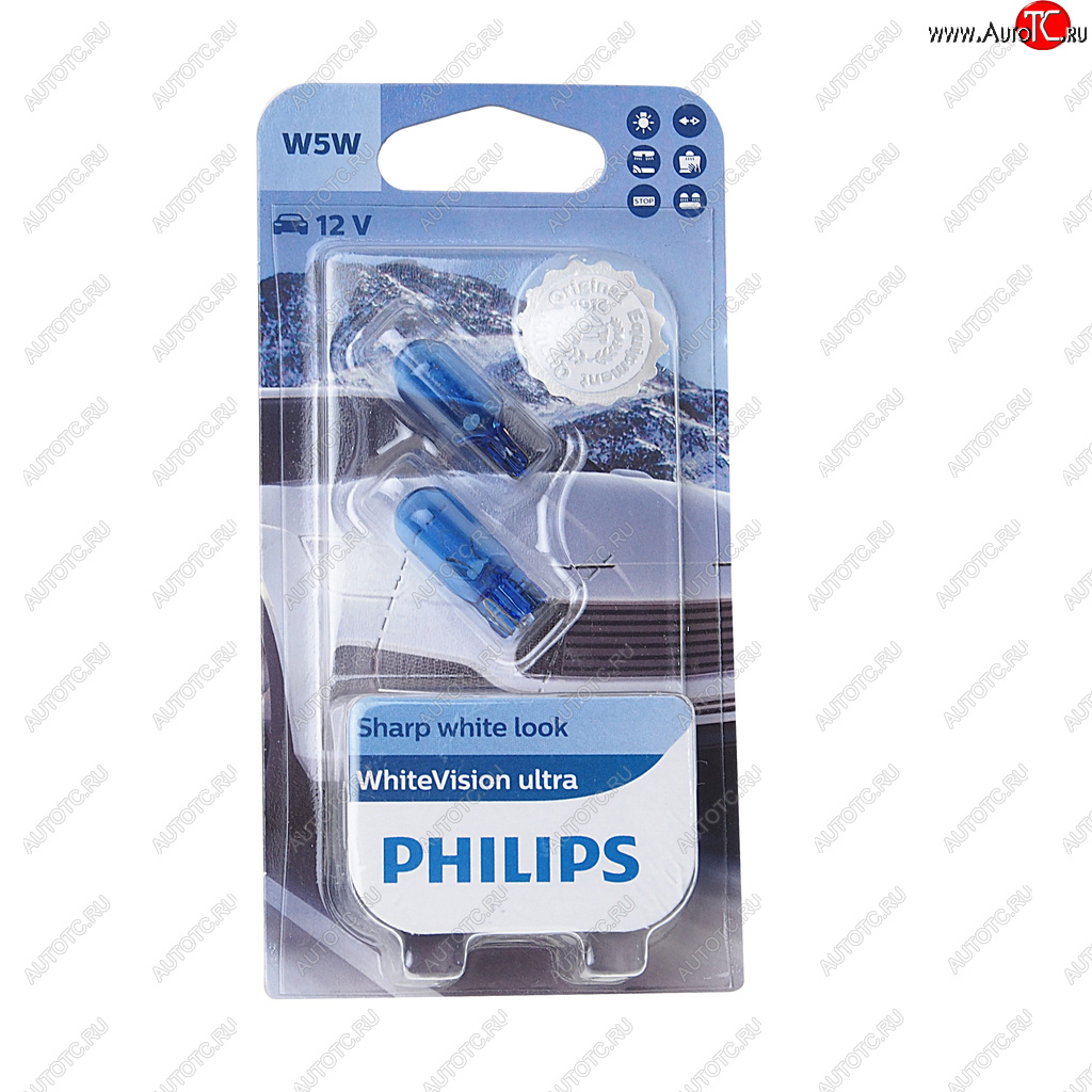 369 р. Лампа 12V W5W T10W W2.1х9.5d 4200K блистер (2шт.) White Vision Ultra PHILIPS PHILIPS 12961wvu2бл  с доставкой в г. Кемерово
