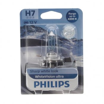 1 559 р. Лампа 12V H7 55W PX26d 4200K блистер (1шт.) White Vision Ultra PHILIPS PHILIPS 12972wvuбл  с доставкой в г. Кемерово. Увеличить фотографию 1