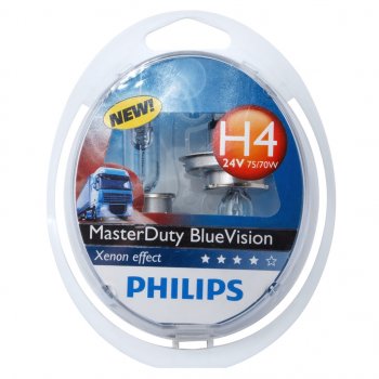 3 099 р. Лампа 24V H4 7570W P43t бокс (2шт.) Master Duty Blue Vision PHILIPS PHILIPS 13342mdbvs2  с доставкой в г. Кемерово. Увеличить фотографию 1