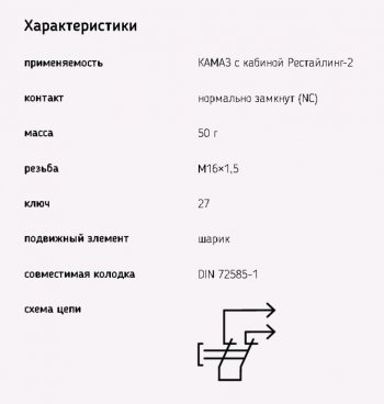 399 р. Выключатель заднего хода КАМАЗ (байонетный разъем) ЭМИ ЭМИ 1352.3768-06  с доставкой в г. Кемерово. Увеличить фотографию 2
