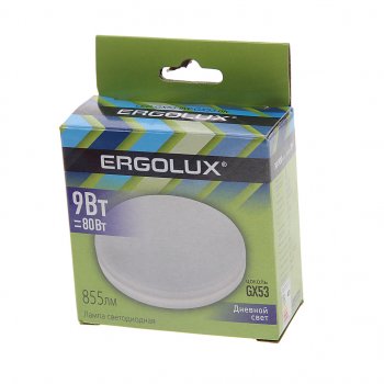99 р. Лампа светодиодная GX53 9W(80W) 220V дневной свет ERGOLUX ERGOLUX 14309  с доставкой в г. Кемерово. Увеличить фотографию 3