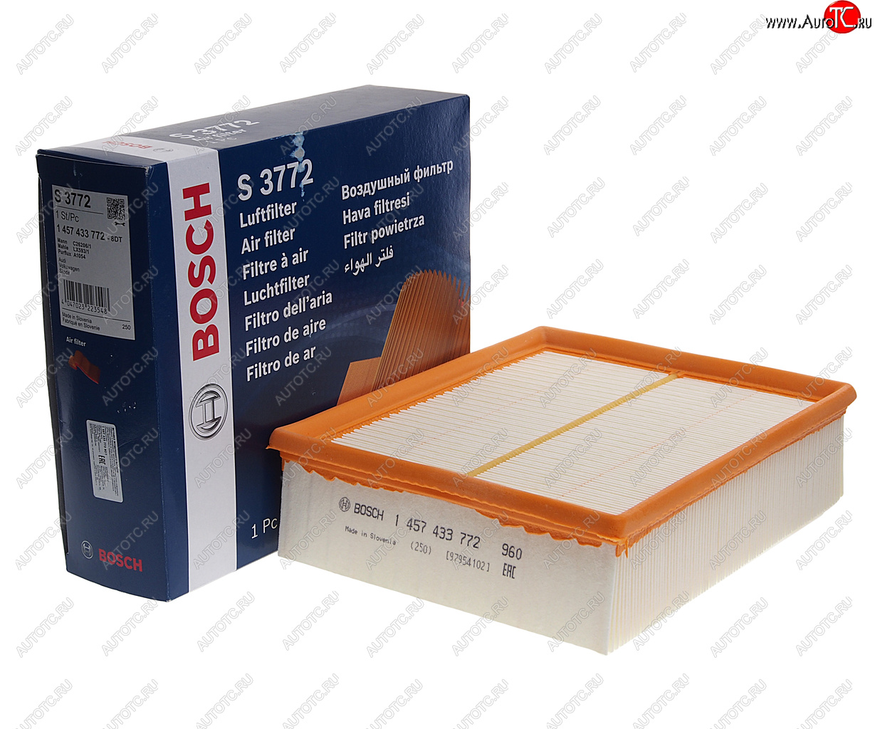 1 289 р. Фильтр воздушный VW Passat (98-05) AUDI A4 (97-00) SKODA Superb (01-08) (2.5) BOSCH BOSCH 1457433772 BOSCH 1457433772  с доставкой в г. Кемерово