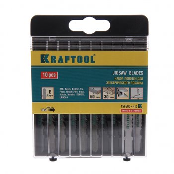 899 р. Пилка для лобзика набор 10шт. универсальные KRAFTOOL KRAFTOOL 159590-h10  с доставкой в г. Кемерово. Увеличить фотографию 1
