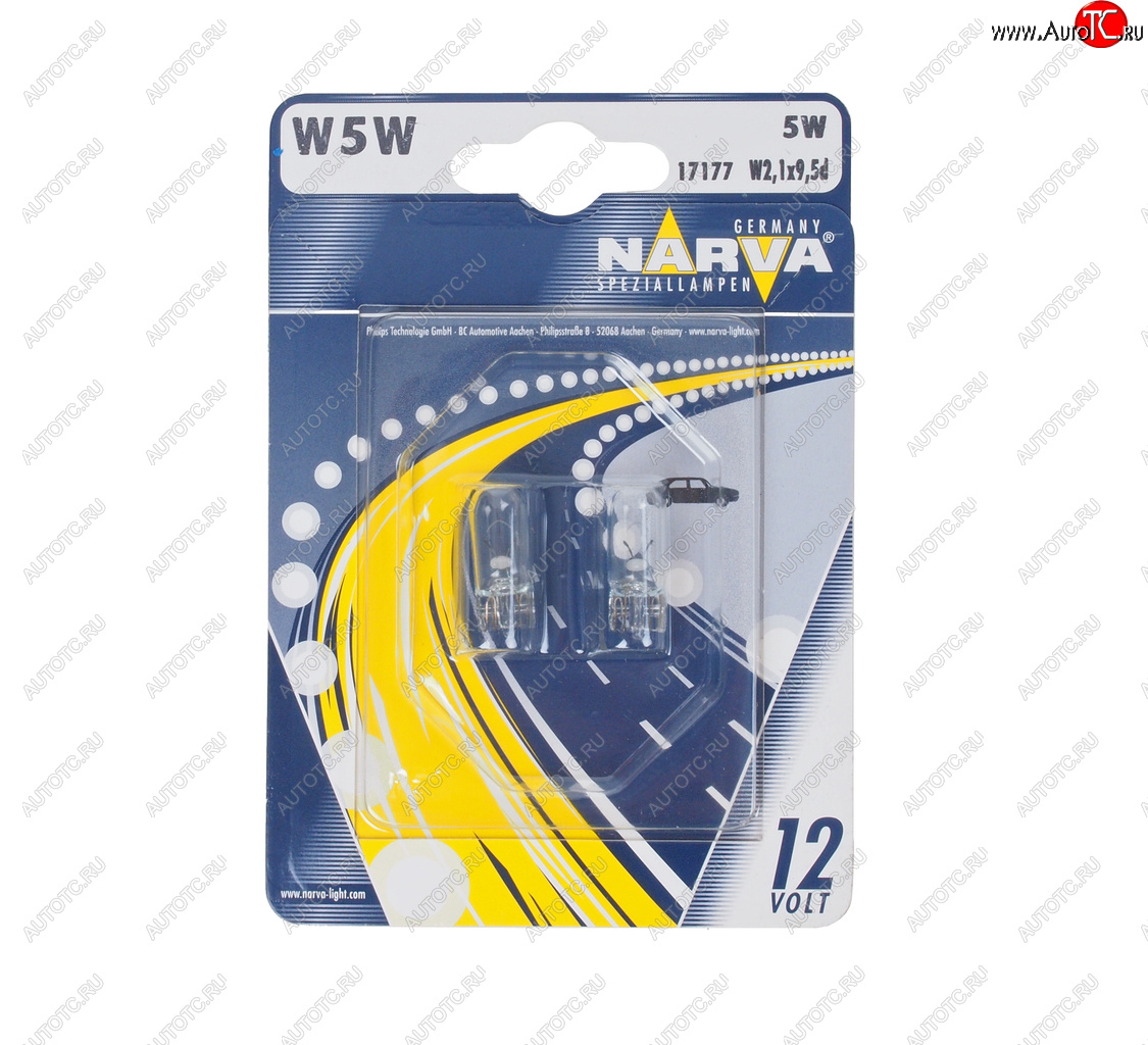 127 р. Лампа 12V W5W T10 W2.1x9.5d блистер (2шт.) NARVA NARVA 171774000  с доставкой в г. Кемерово