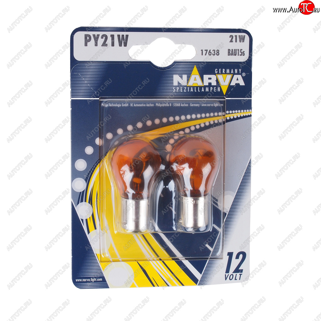 220 р. Лампа 12V PY21W BAU15s желтая блистер (2шт.) NARVA NARVA 176384000  с доставкой в г. Кемерово