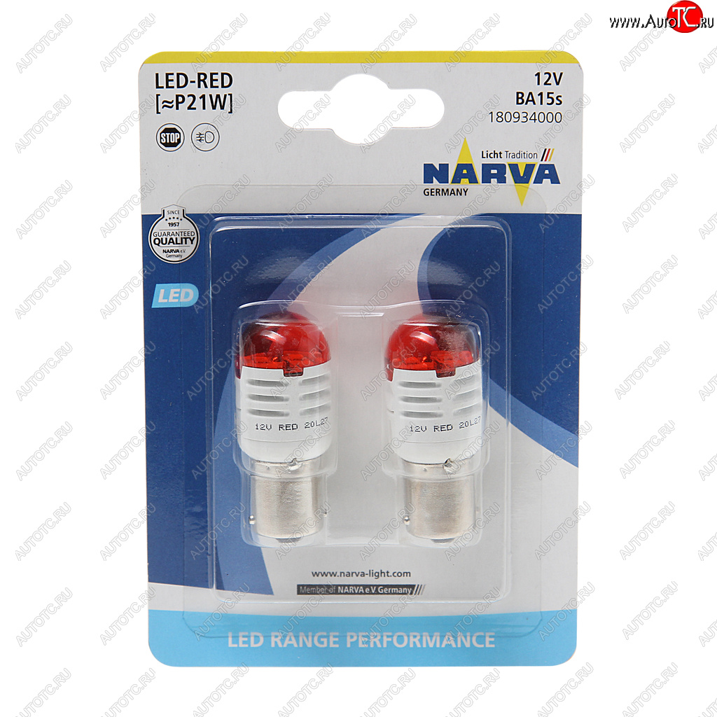 1 369 р. Лампа светодиодная 12V P21W 1.75W BA15s блистер (2шт.) Red Range Perfomance LED NARVA NARVA 180934000  с доставкой в г. Кемерово