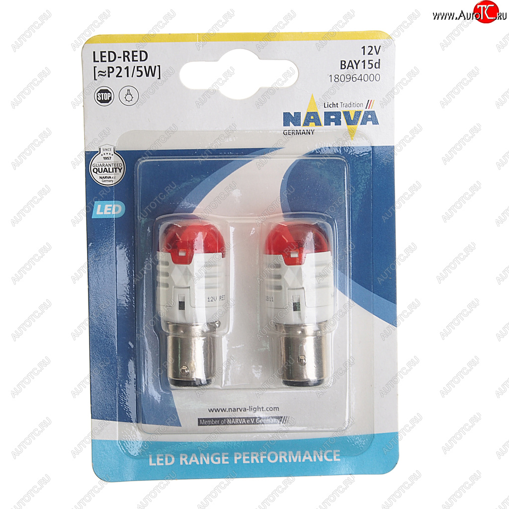 1 179 р. Лампа светодиодная 12V P215W 0.8W1.75W BAY15d блистер (2шт.) Red Range Performance LED NARVA NARVA 180964000  с доставкой в г. Кемерово