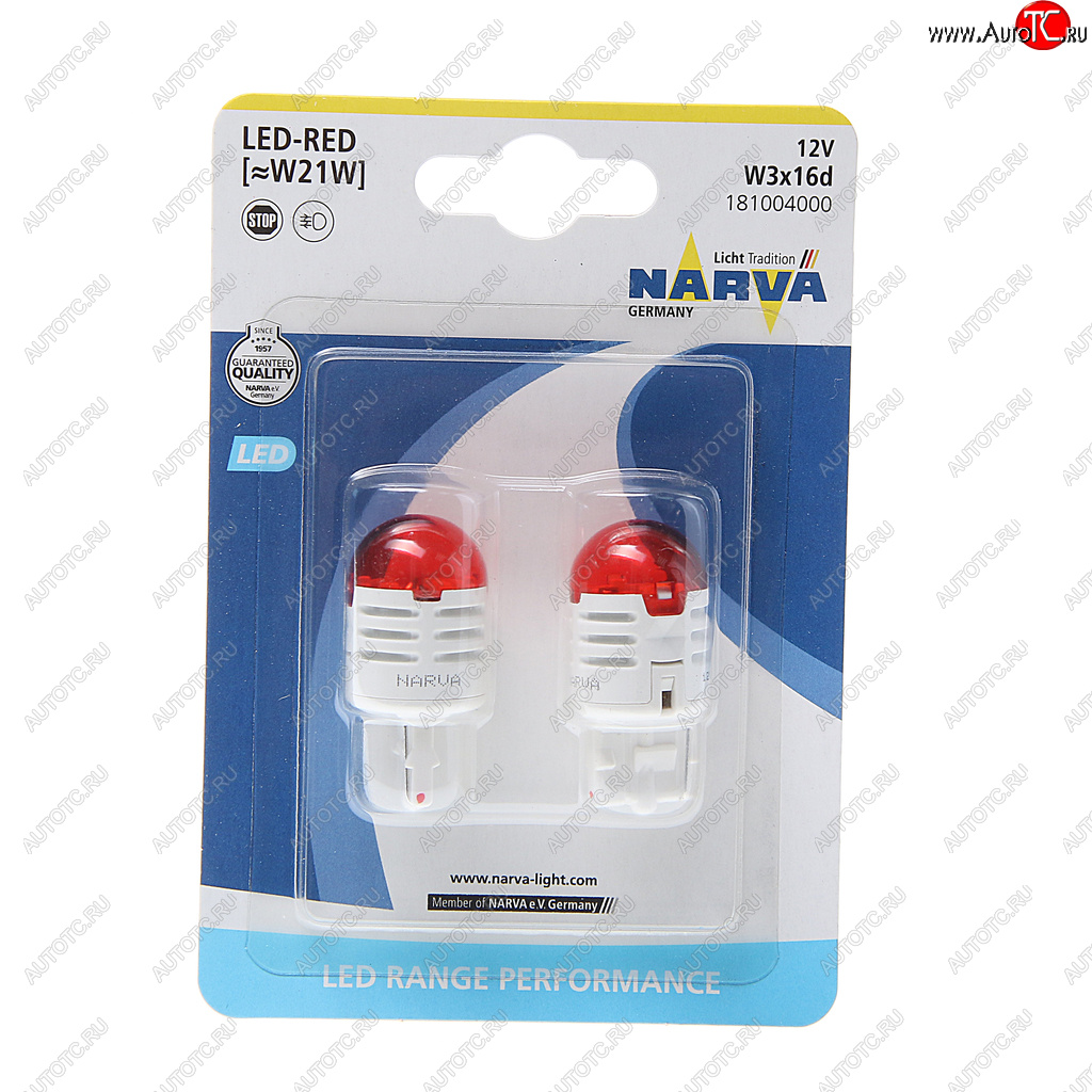 1 089 р. Лампа светодиодная 12V W21W 1.75W W3x16d блистер (2шт.) Red Range Perfomance LED NARVA NARVA 181004000  с доставкой в г. Кемерово